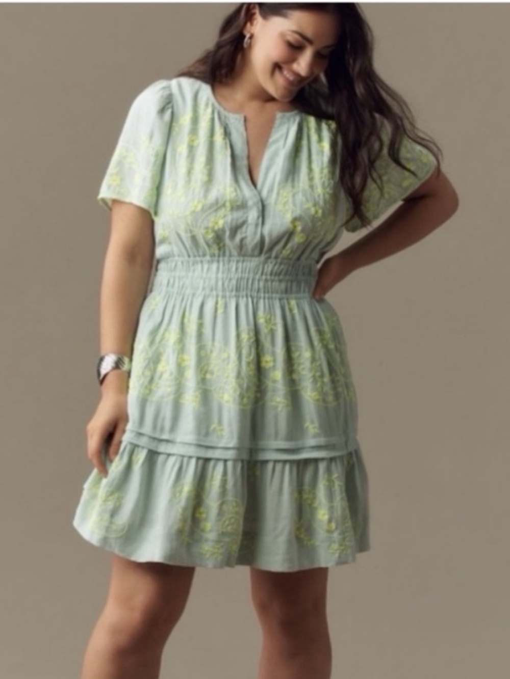 NWT Anthropologie The Somerset Embroidered Mini Dress: Linen Edition XL